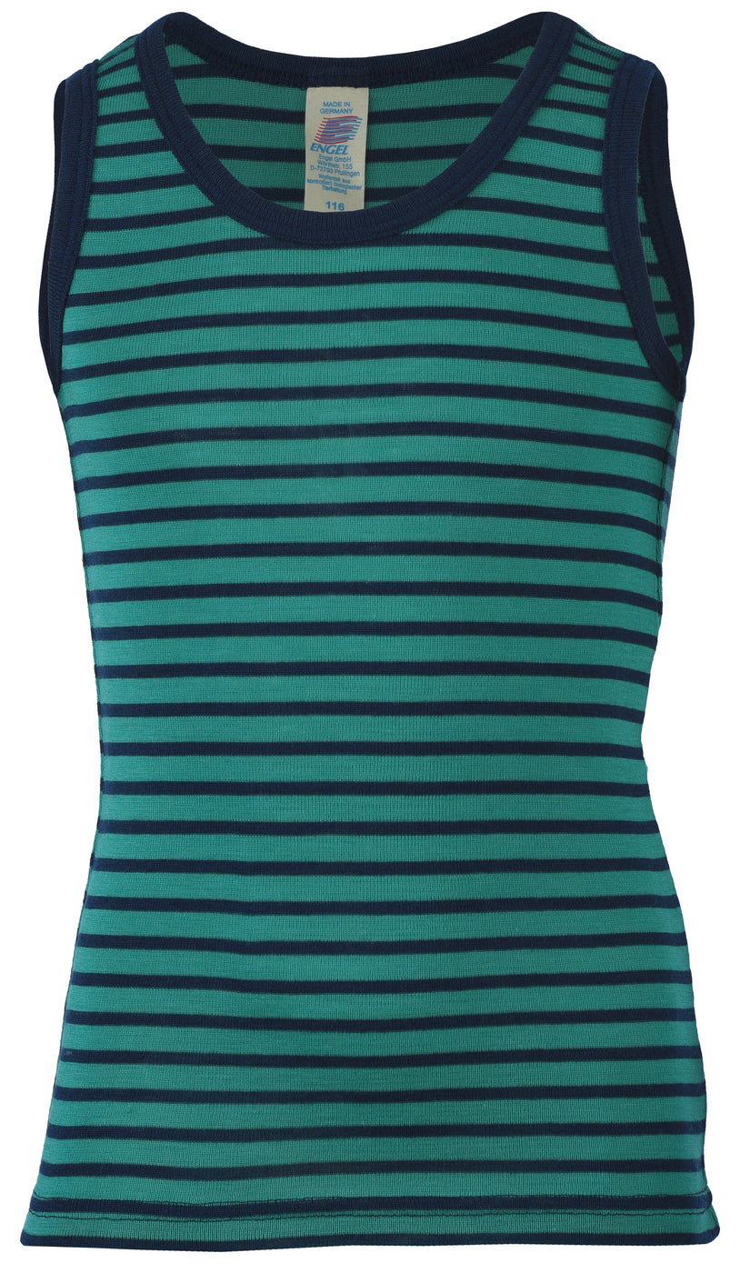 Canottiera in lana e seta per bimbi grandi - riga blu